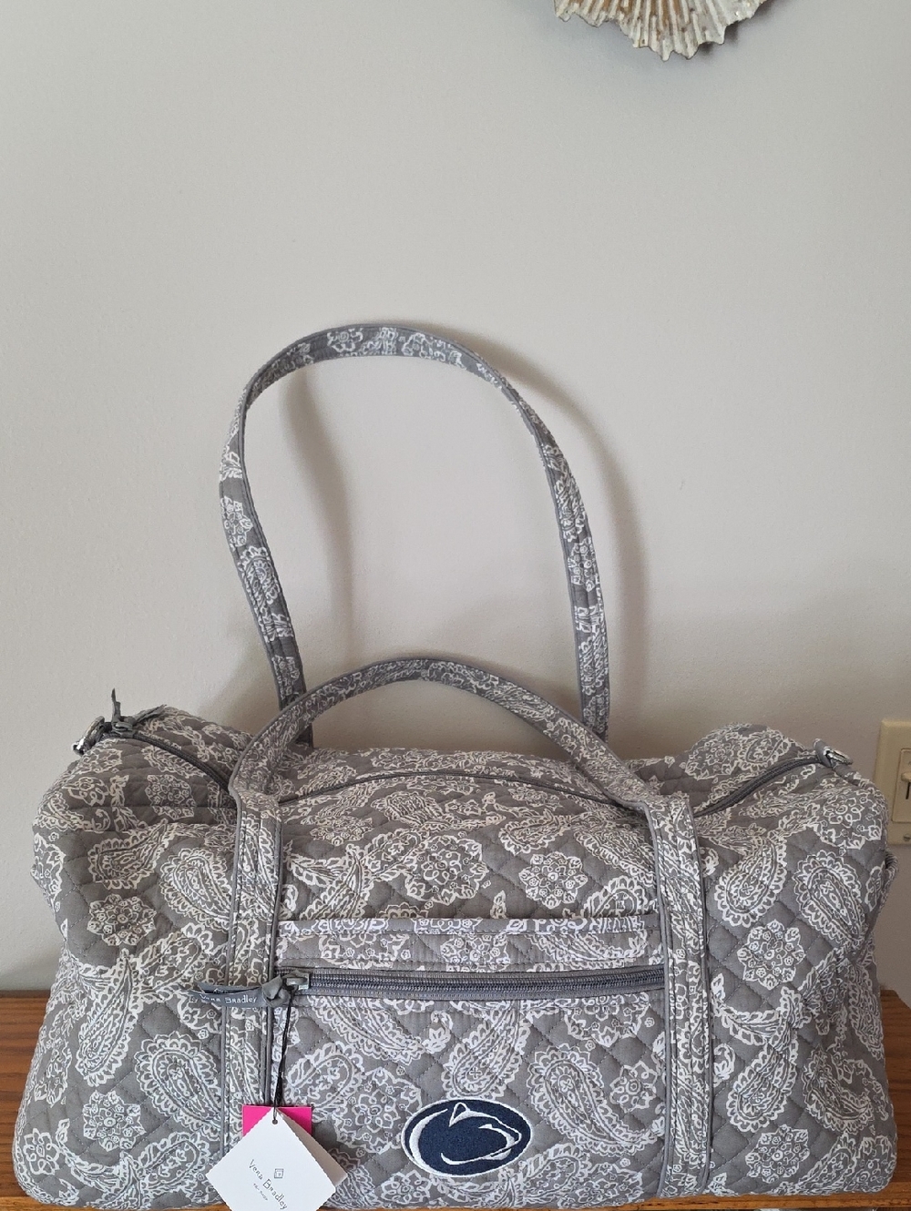 Vera Bradley x Penn State Quilted Large Duffel Bag Gray Paisley Travel Gym Weeke